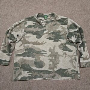 Cabelas Berber Fleece Camo Henley Pullover Mens 2XL Green Outdoor Hunting Y2K